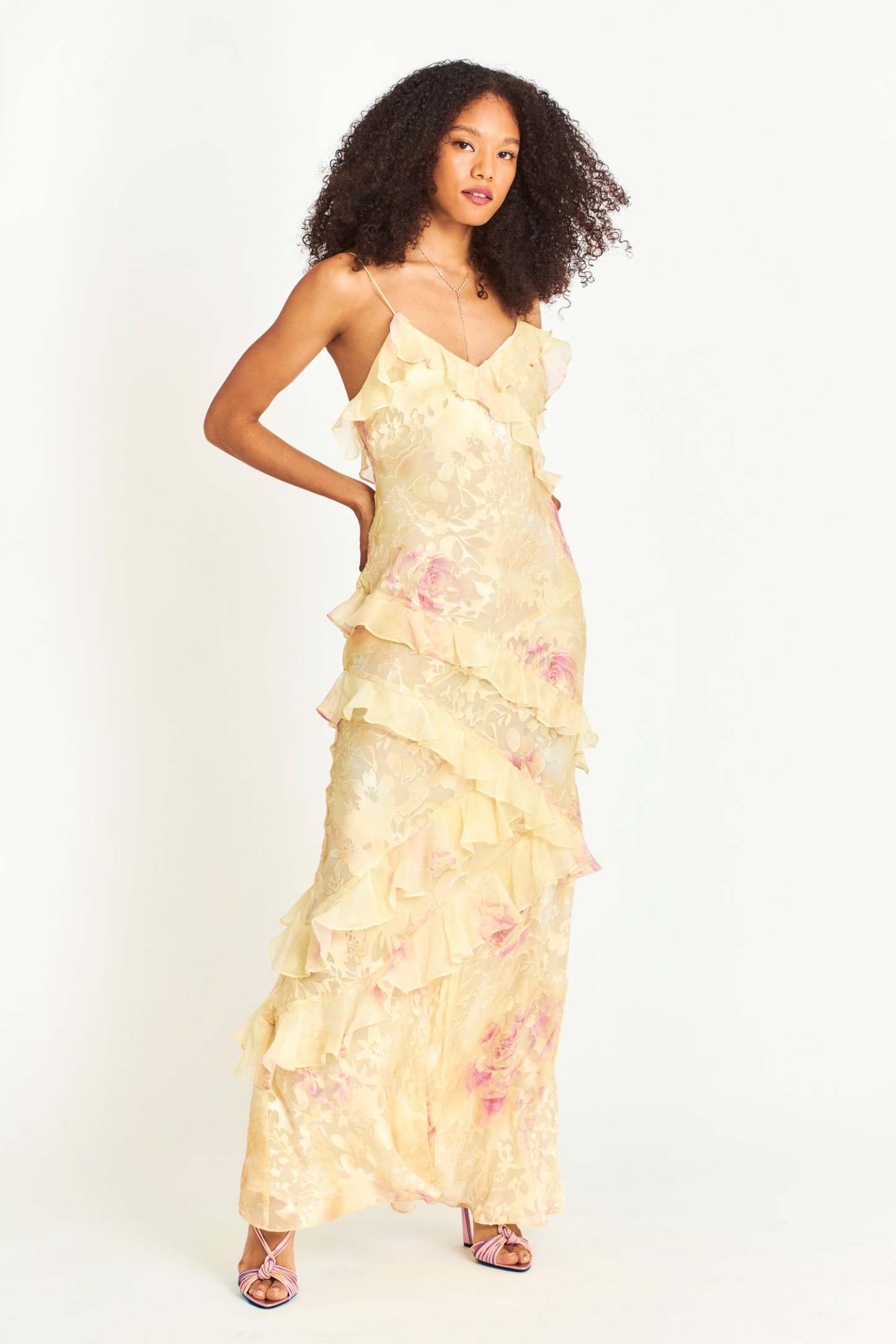 Susanna Burn-Out Ruffle Backless Maxi Dress