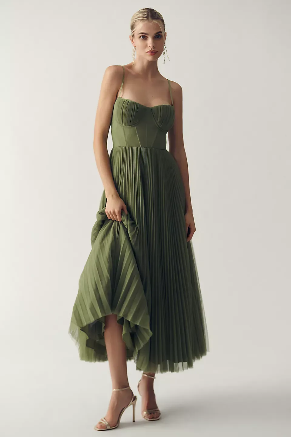 Darby Solid Pleated Slip Midi Dress