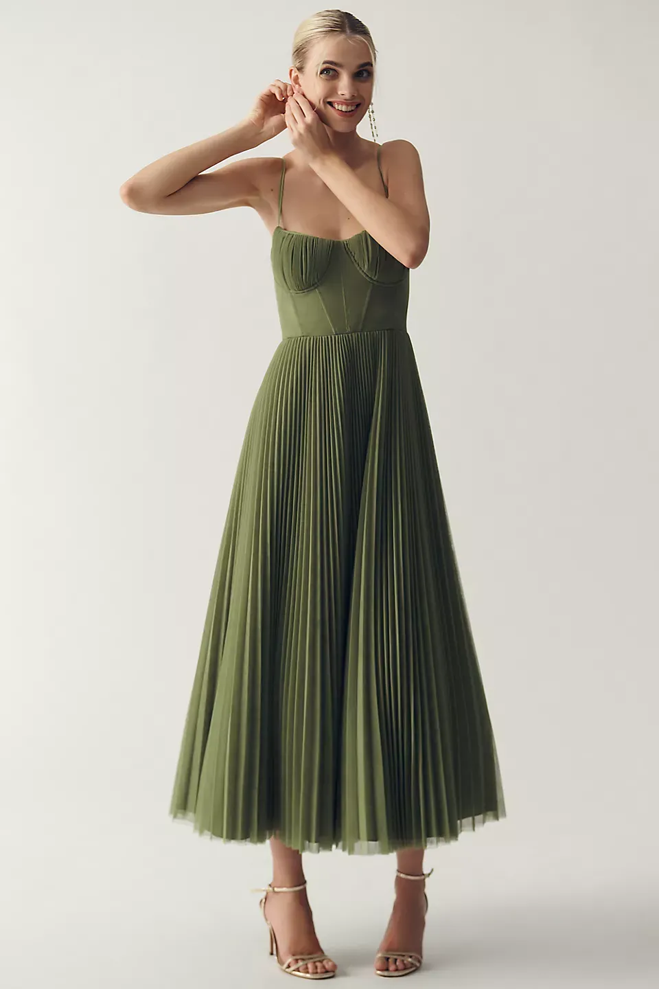 Darby Solid Pleated Slip Midi Dress