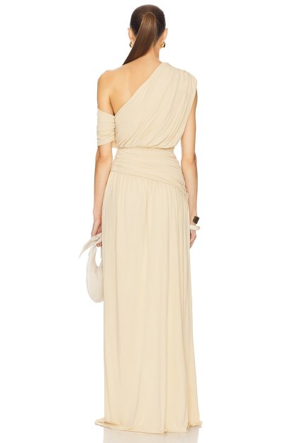 Stacey Gathering Solid One-Shoulder Maxi Dress