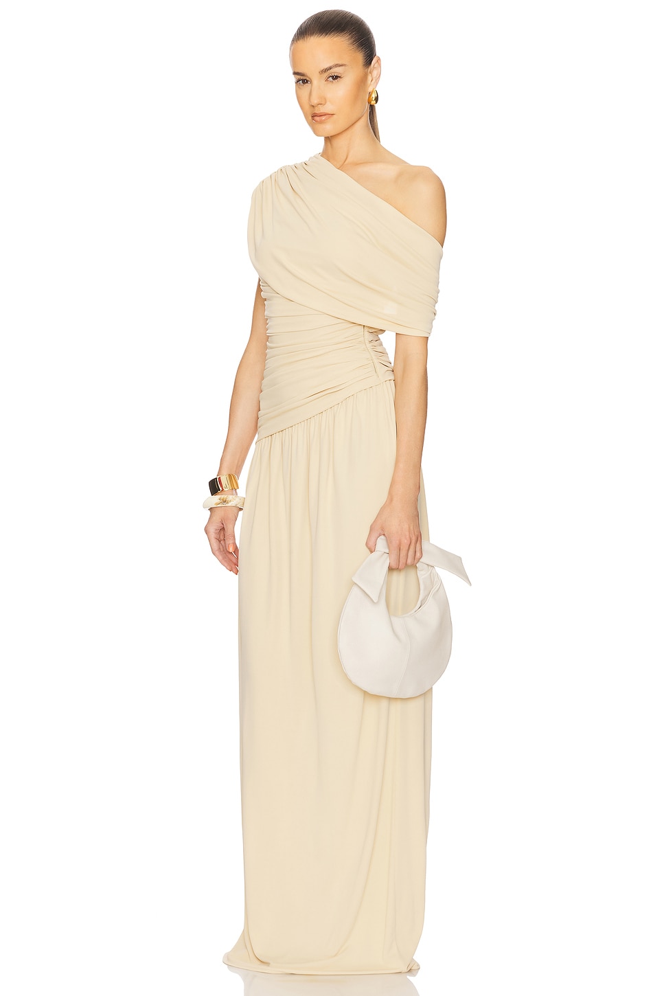 Stacey Gathering Solid One-Shoulder Maxi Dress