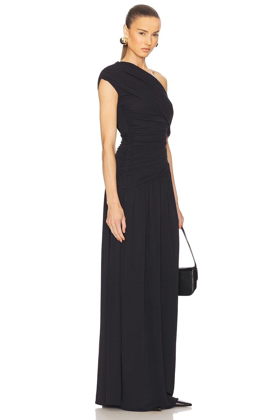 Deborah Gathering Solid One-Shoulder Maxi Dress