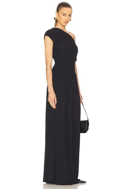 Deborah Gathering Solid One-Shoulder Maxi Dress