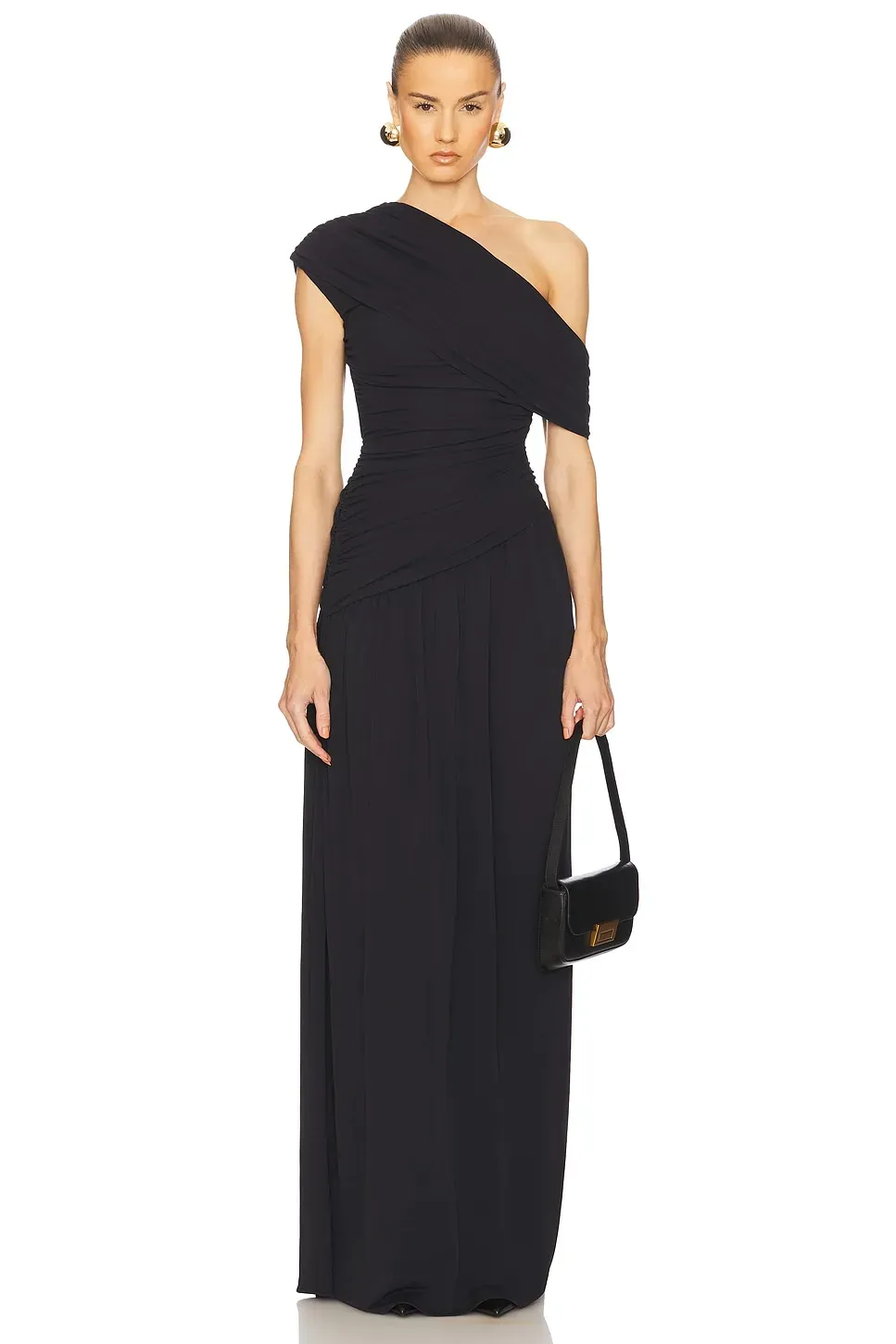Deborah Gathering Solid One-Shoulder Maxi Dress