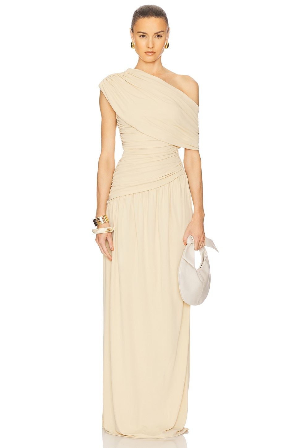 Stacey Gathering Solid One-Shoulder Maxi Dress