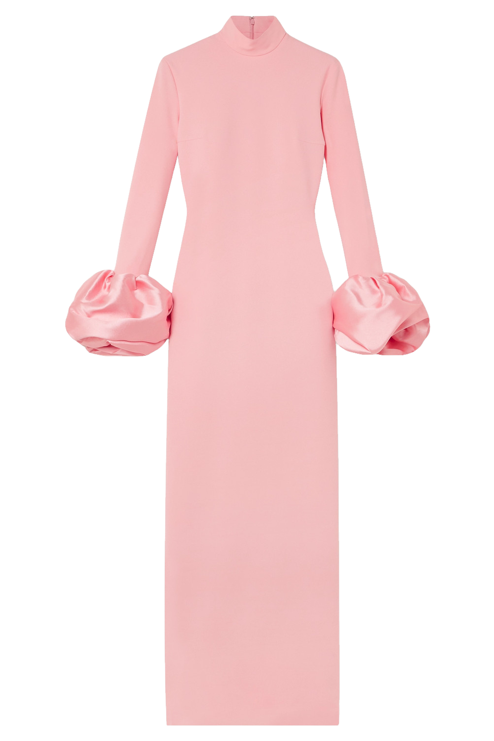 Loretta High Neck Faille-Trimmed Slit Midi Dress