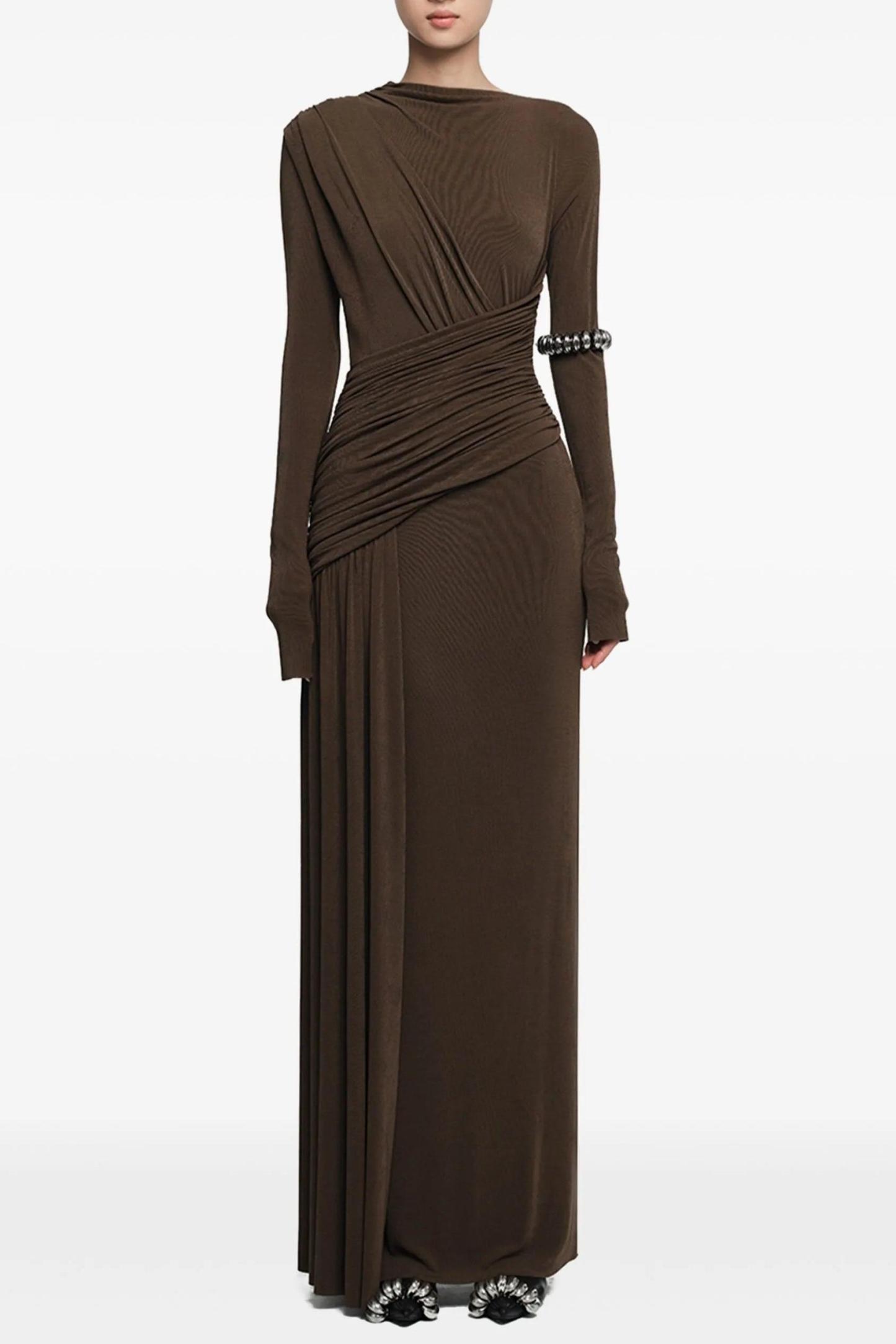 Kassia Jersey Gathering Long Sleeve Maxi Dress