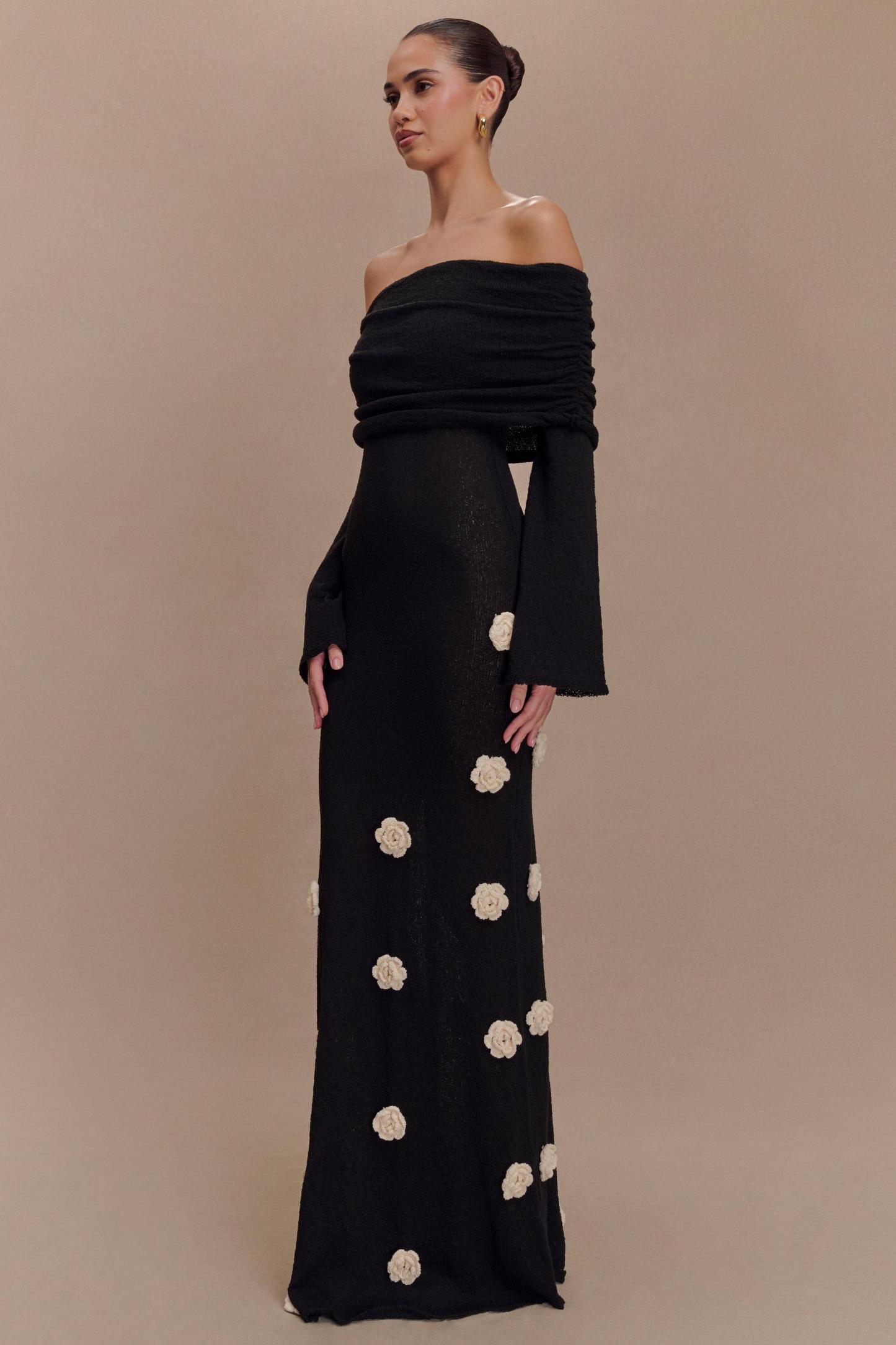 Cindy Off-Shoulder 3D Flower Maxi Dress