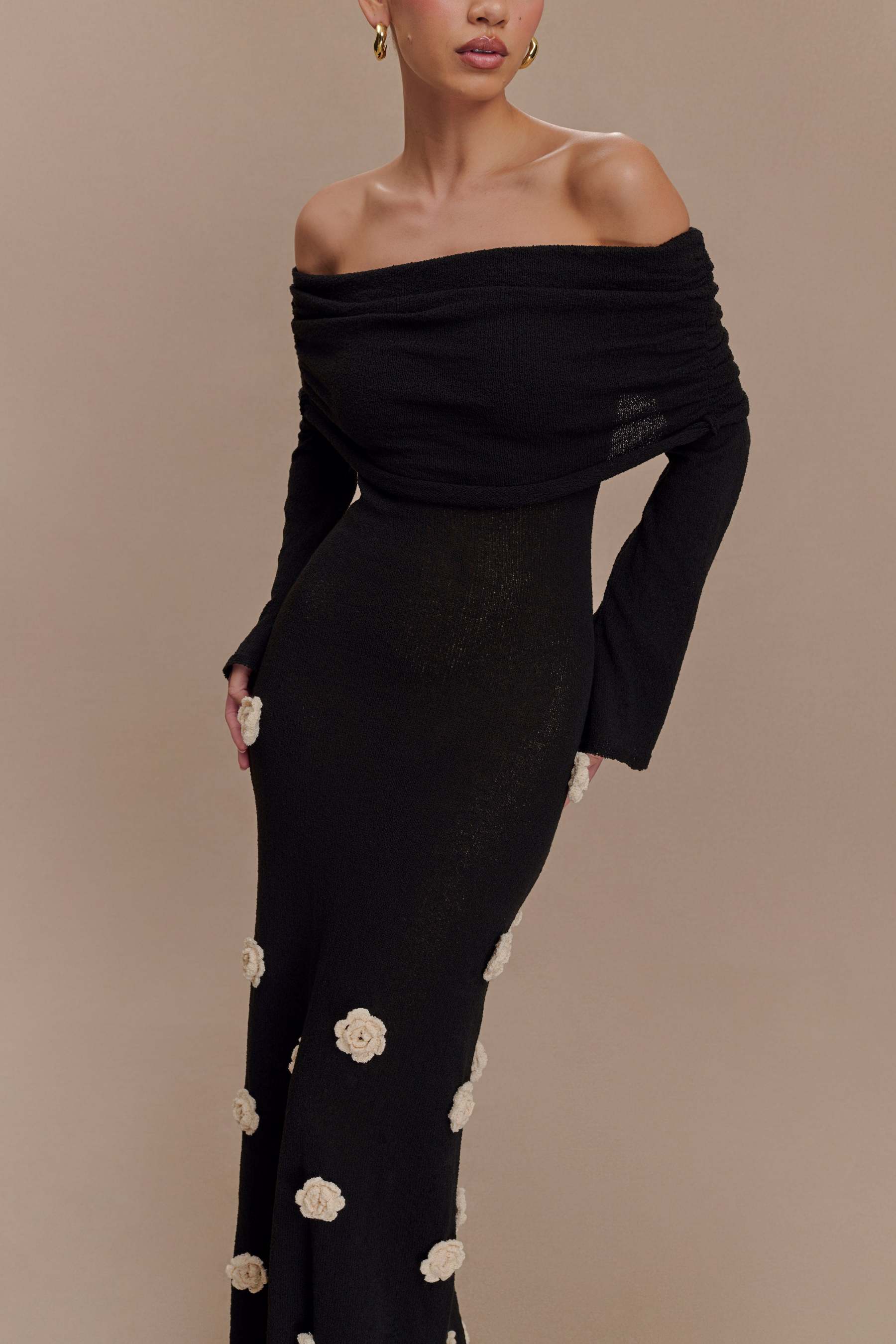 Cindy Off-Shoulder 3D Flower Maxi Dress