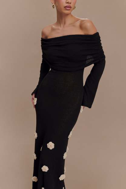 Cindy Off-Shoulder 3D Flower Maxi Dress