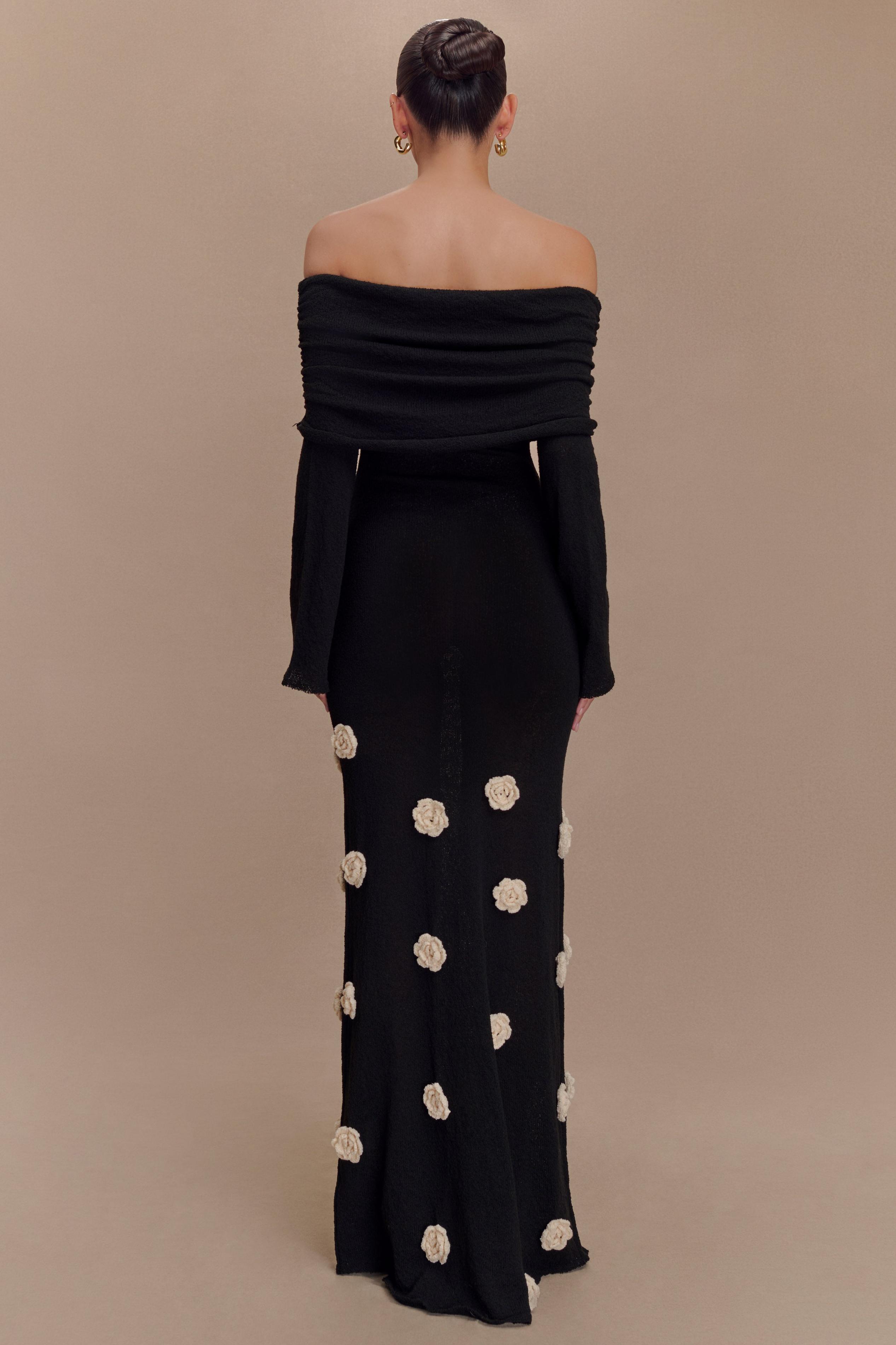 Cindy Off-Shoulder 3D Flower Maxi Dress