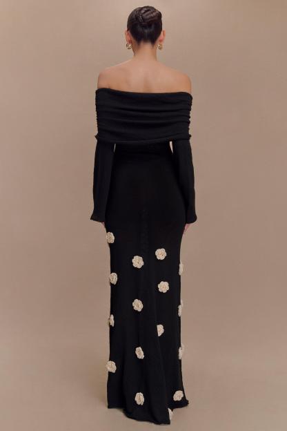 Cindy Off-Shoulder 3D Flower Maxi Dress