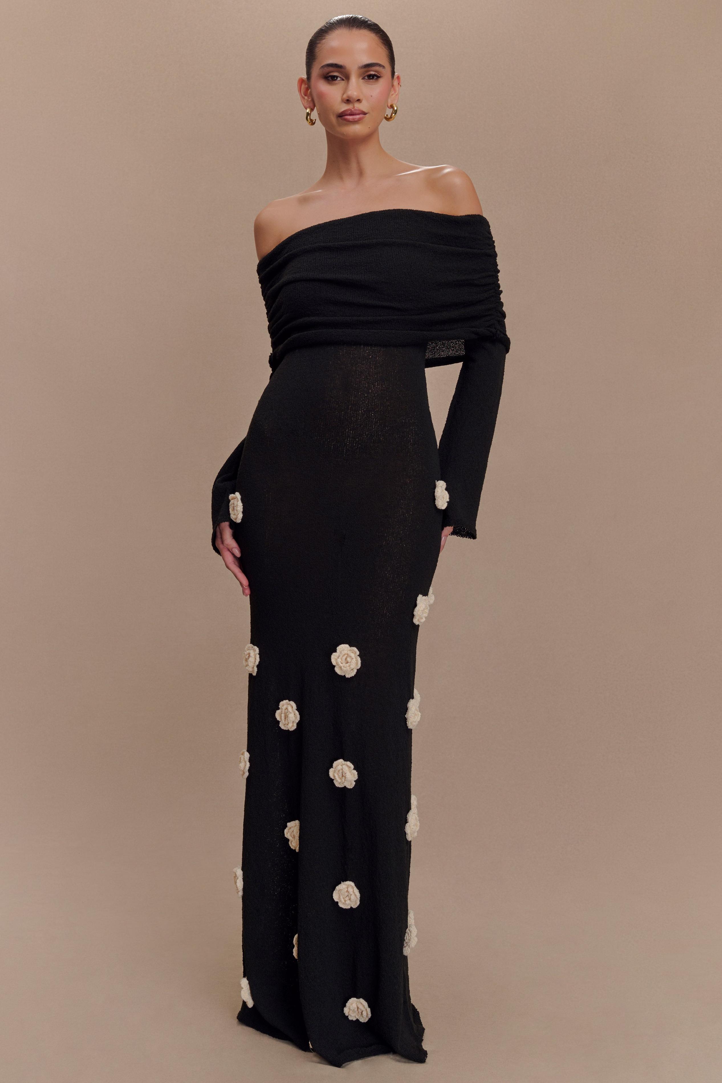 Cindy Off-Shoulder 3D Flower Maxi Dress