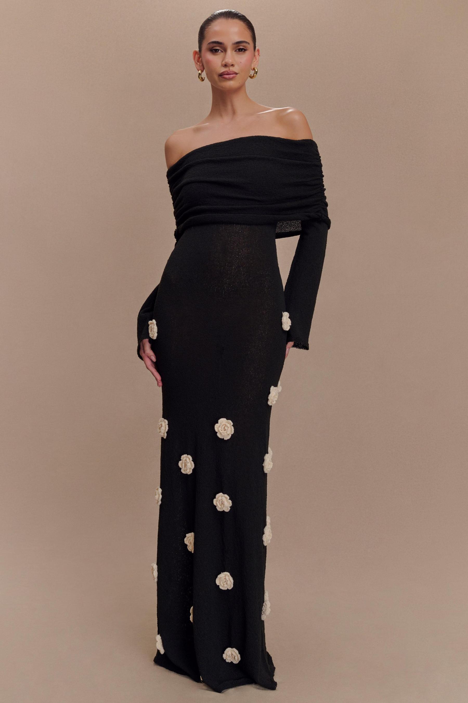 Cindy Off-Shoulder 3D Flower Maxi Dress