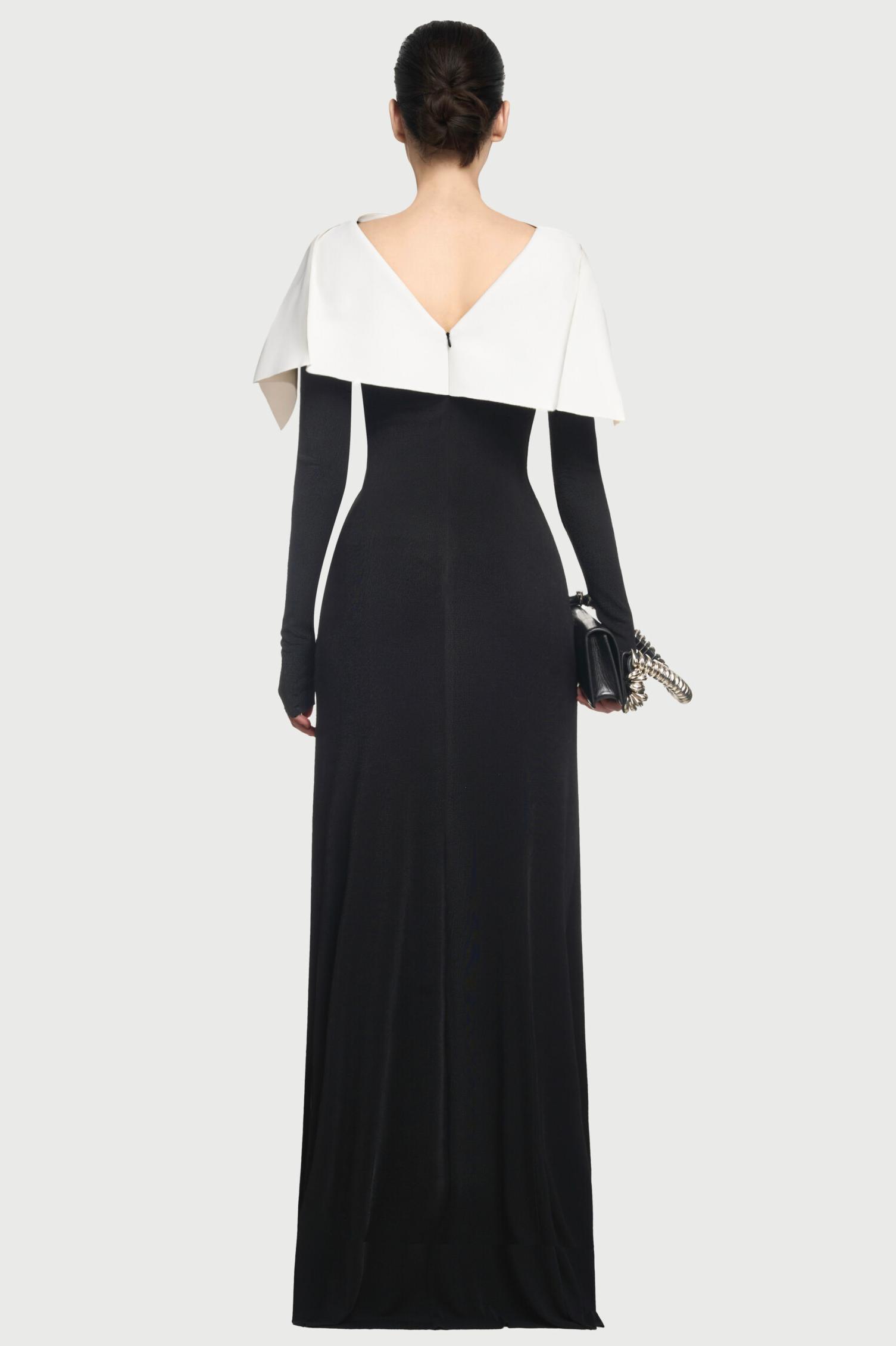 Joya Jersey Contrast Color Long Sleeve Midi Dress With Cape
