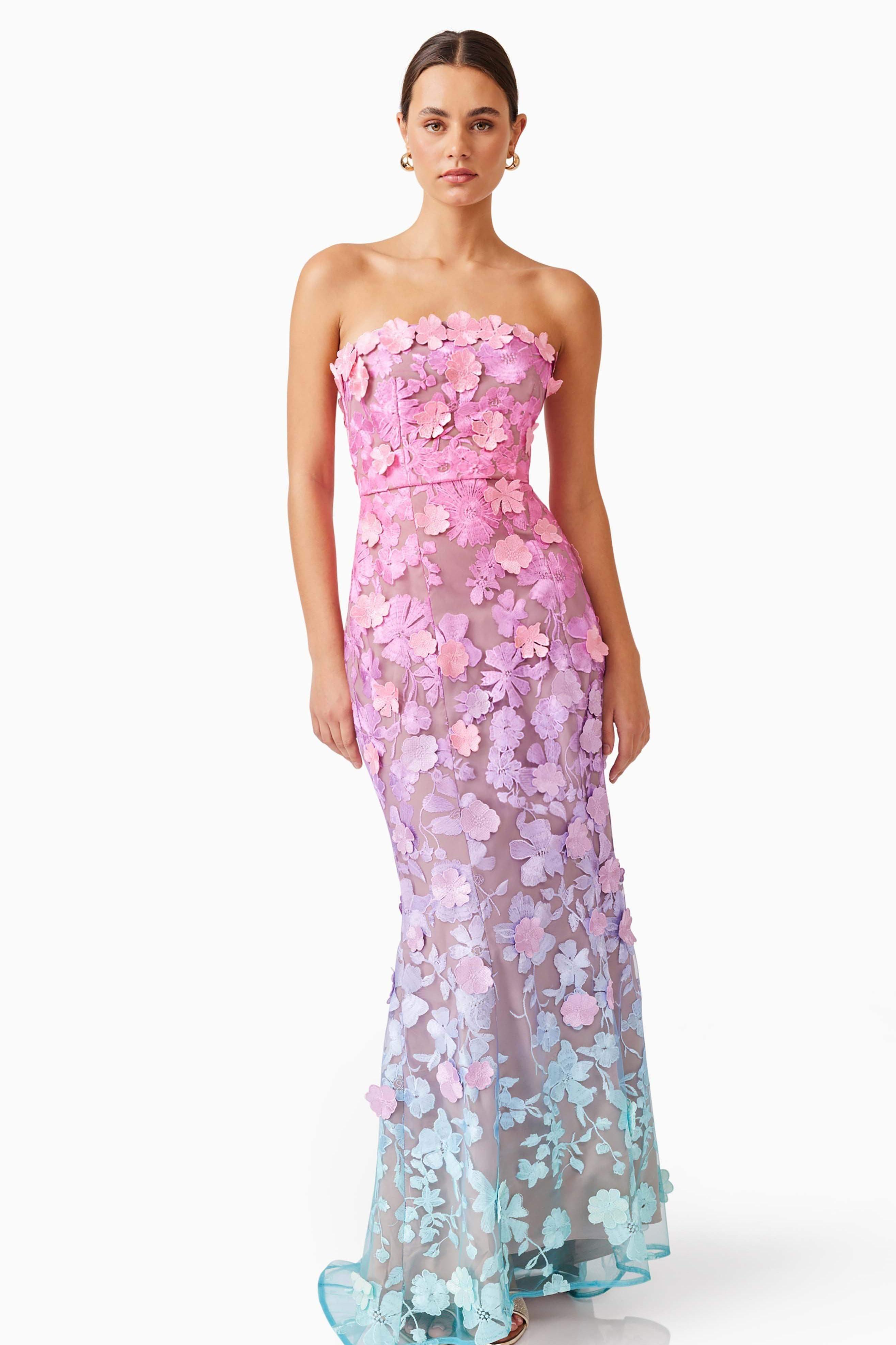 Teresa Lace Off-Shoulder Gradient Color Maxi Dress