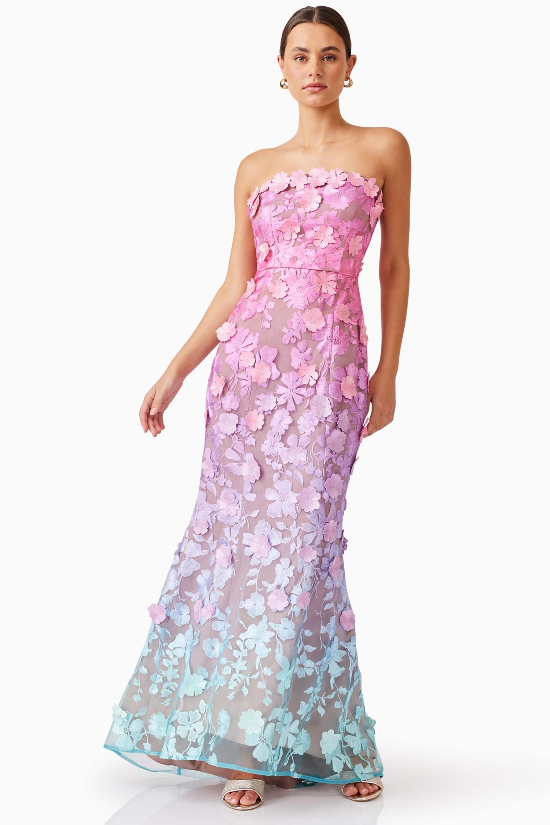 Teresa Lace Off-Shoulder Gradient Color Maxi Dress