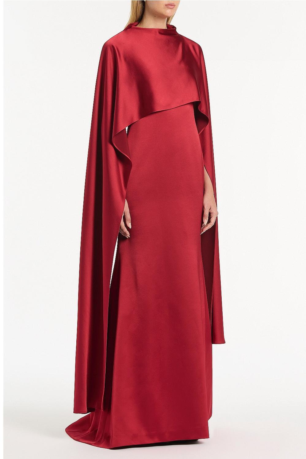 Jordan Satin Solid Maxi Dress With Cape