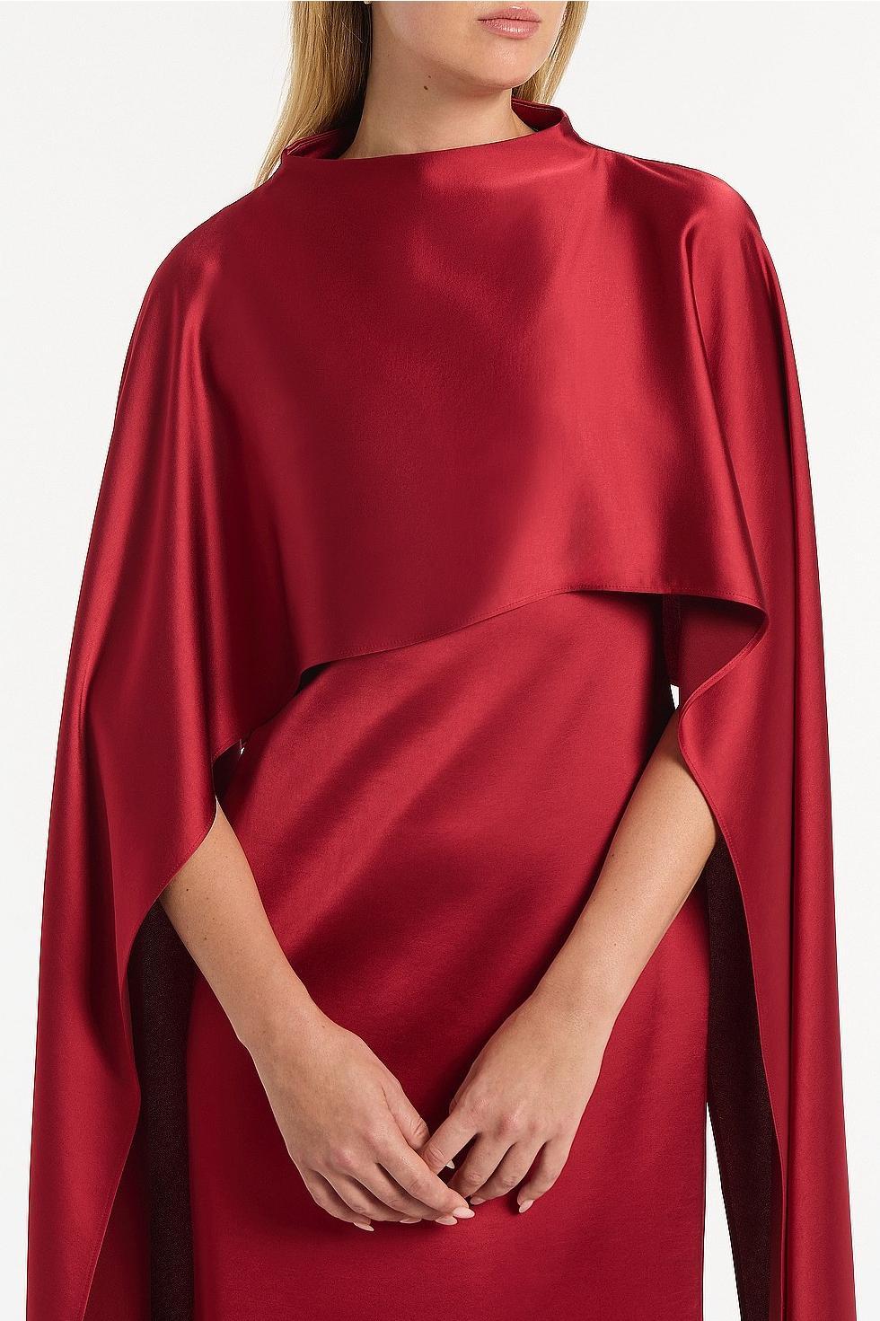 Jordan Satin Solid Maxi Dress With Cape