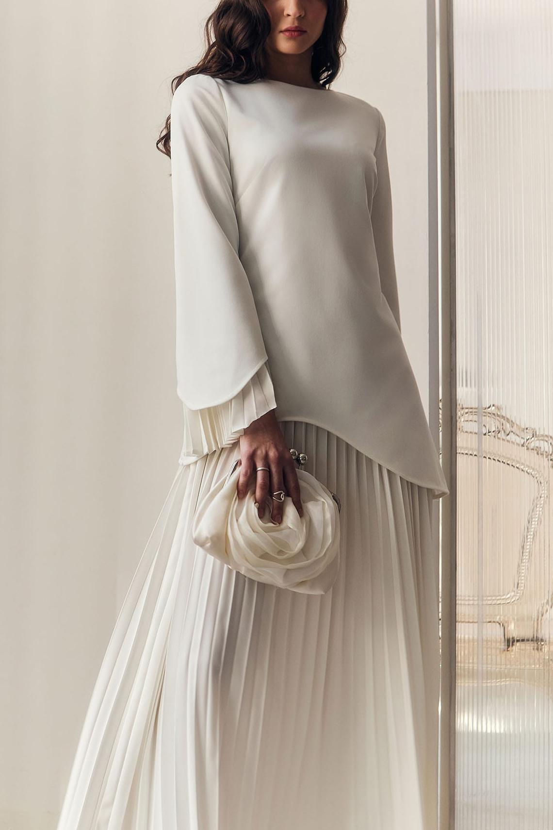 Ilona Pleated Bell Sleeve Top & High Waist Midi Skirt Set