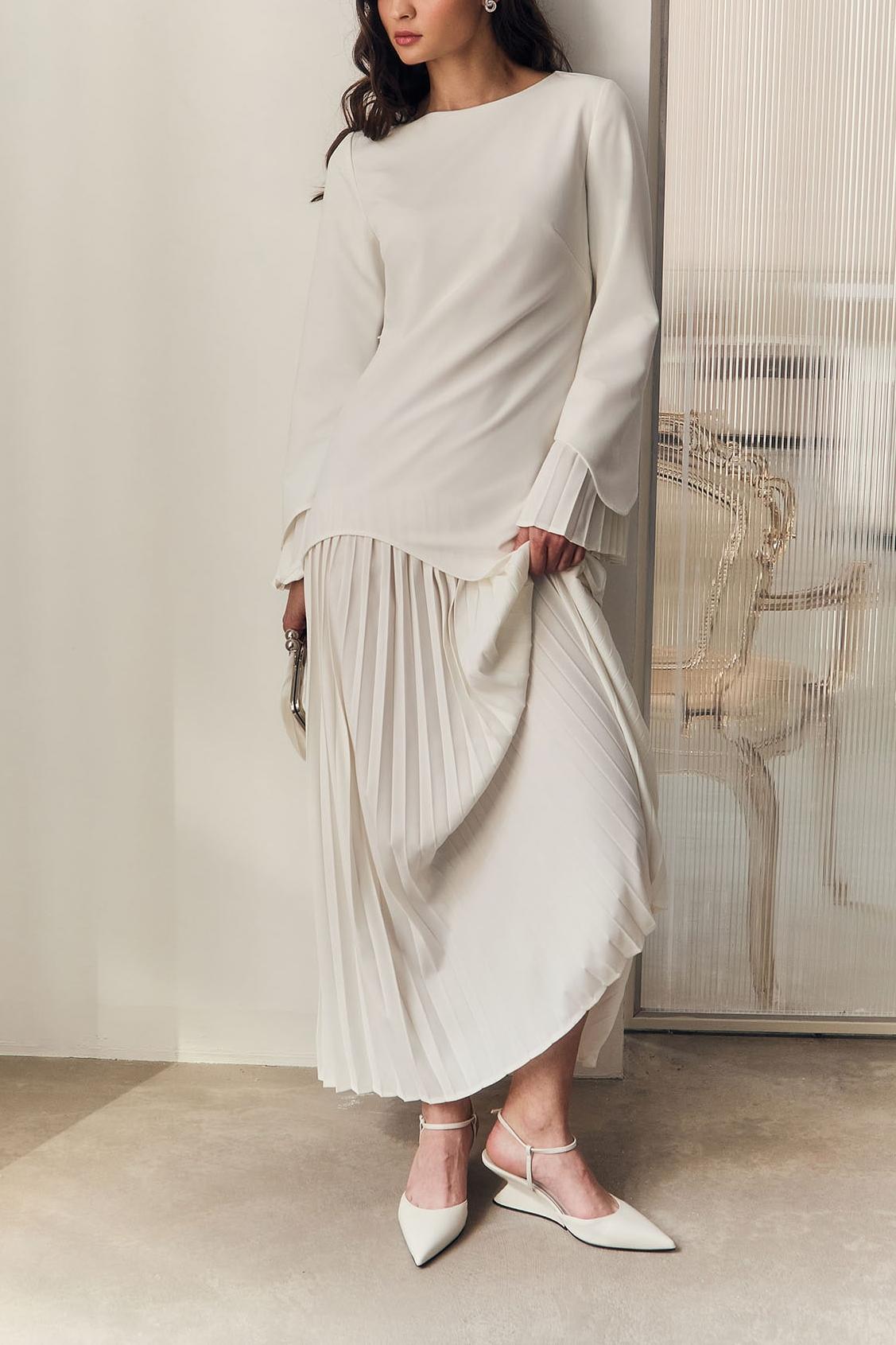 Ilona Pleated Bell Sleeve Top & High Waist Midi Skirt Set