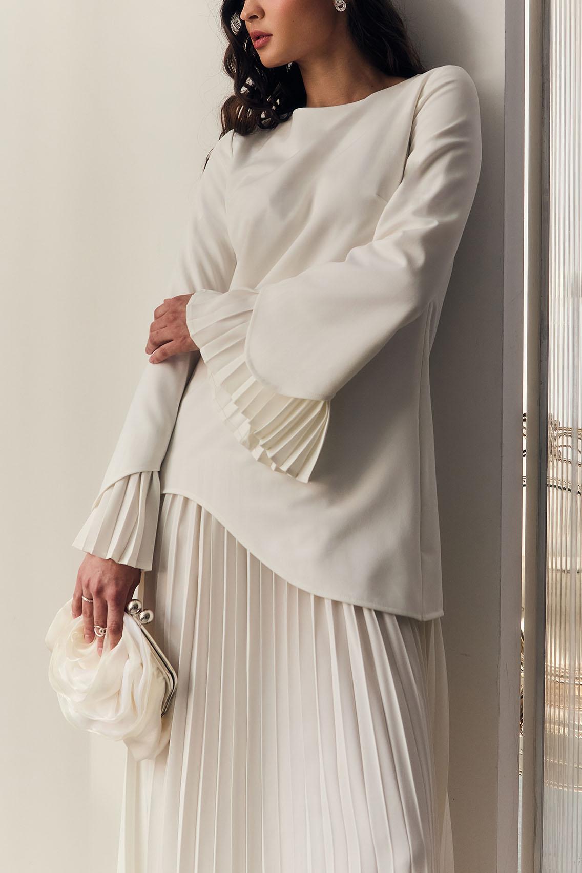 Ilona Pleated Bell Sleeve Top & High Waist Midi Skirt Set