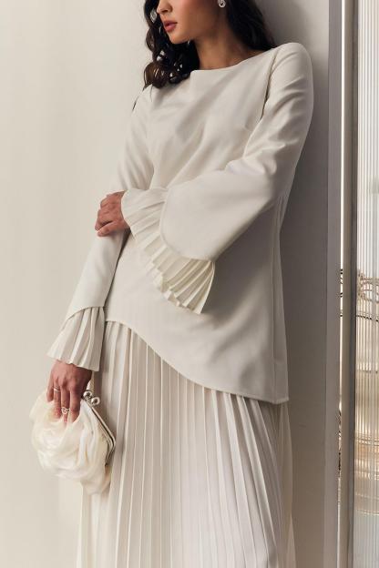 Ilona Pleated Bell Sleeve Top & High Waist Midi Skirt Set