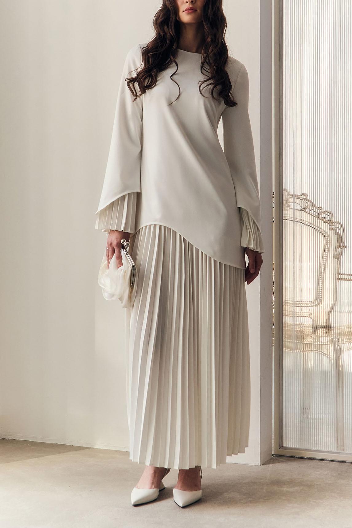 Ilona Pleated Bell Sleeve Top & High Waist Midi Skirt Set