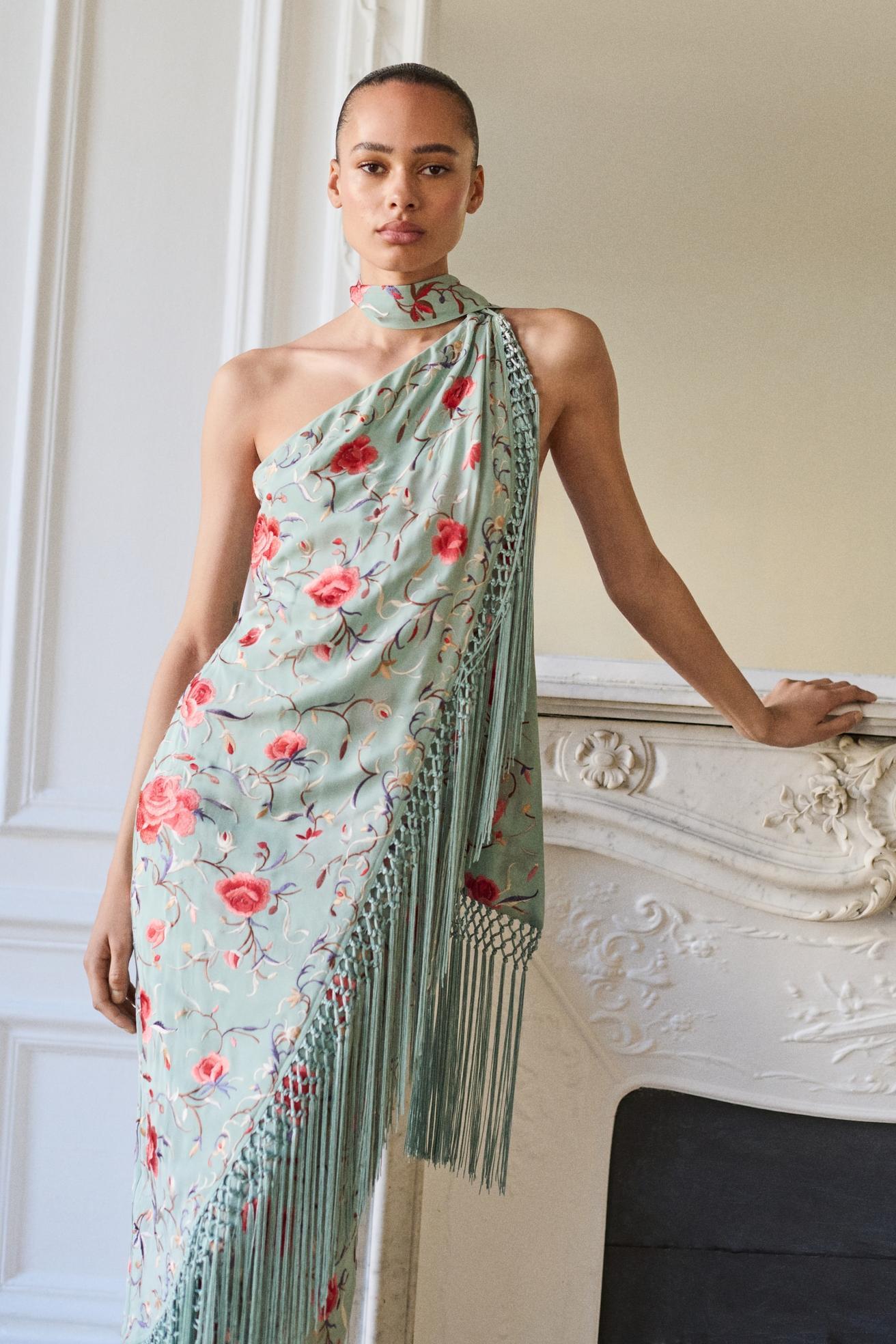 Egle Floral Tassel Halter Neck Midi Dress