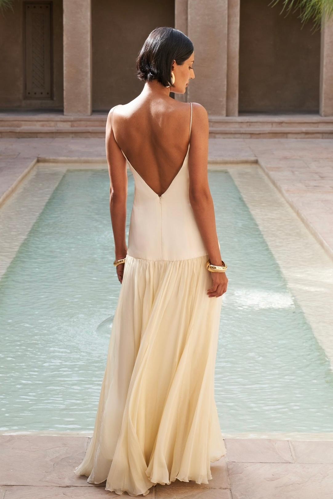 Isha Satin Splicing Chiffon Maxi Dress With Cape