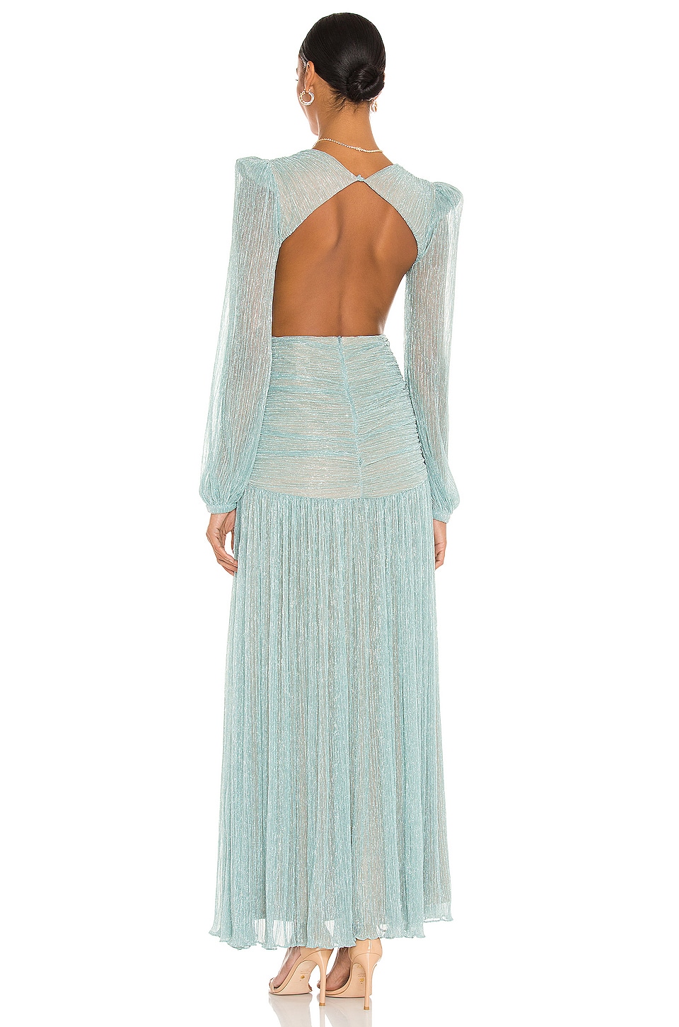 Enriqueta Luxury Pleated V-Neck Cut-Out Maxi Dress