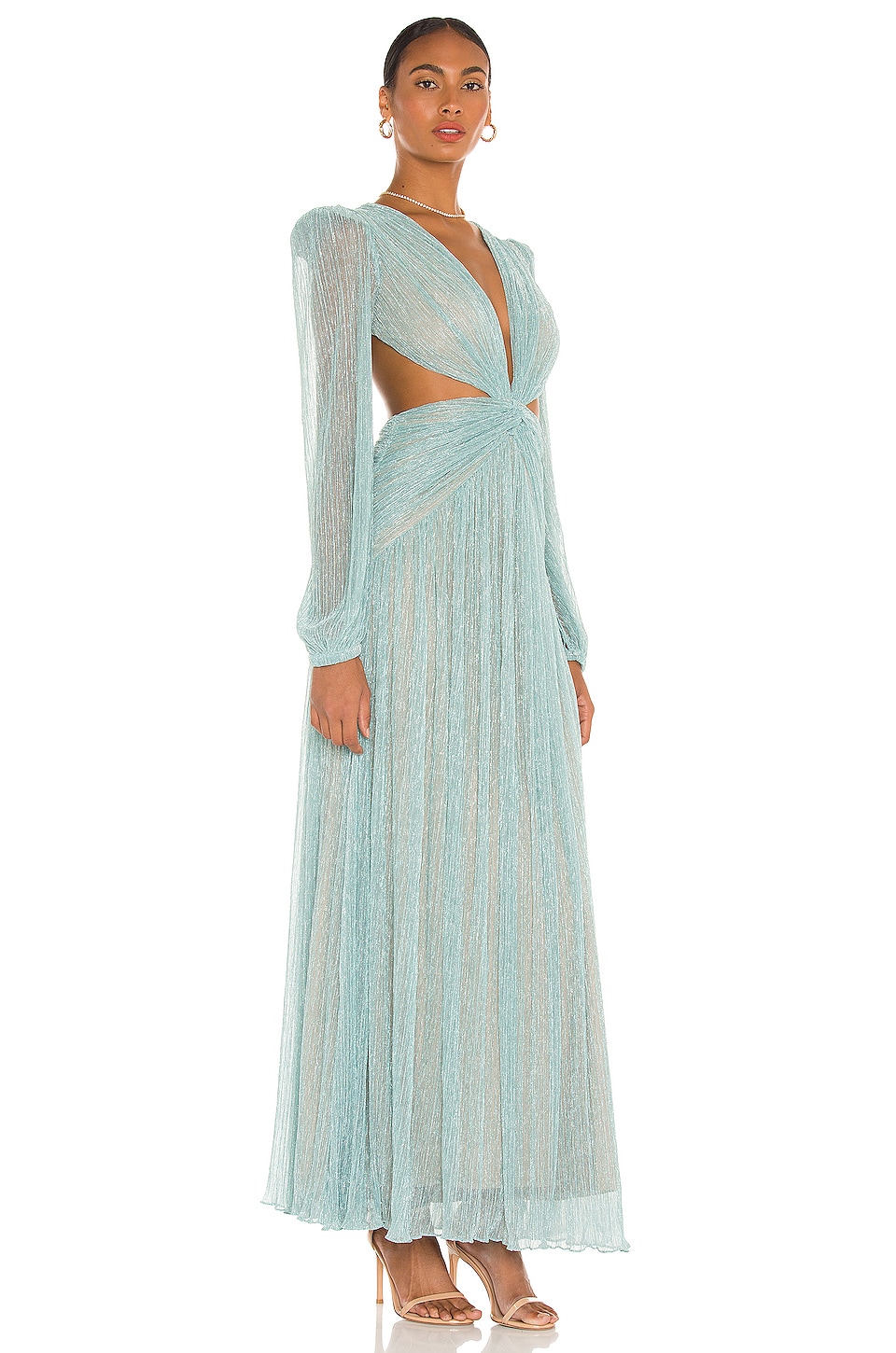 Enriqueta Luxury Pleated V-Neck Cut-Out Maxi Dress