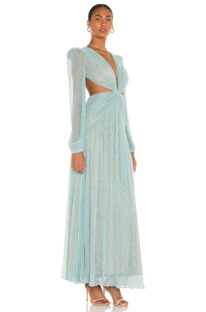 Enriqueta Luxury Pleated V-Neck Cut-Out Maxi Dress