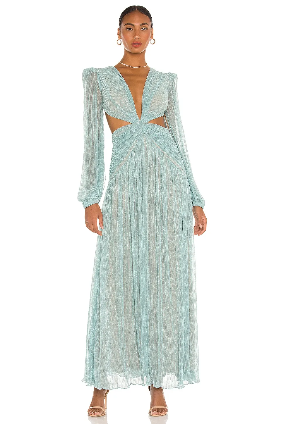 Enriqueta Luxury Pleated V-Neck Cut-Out Maxi Dress
