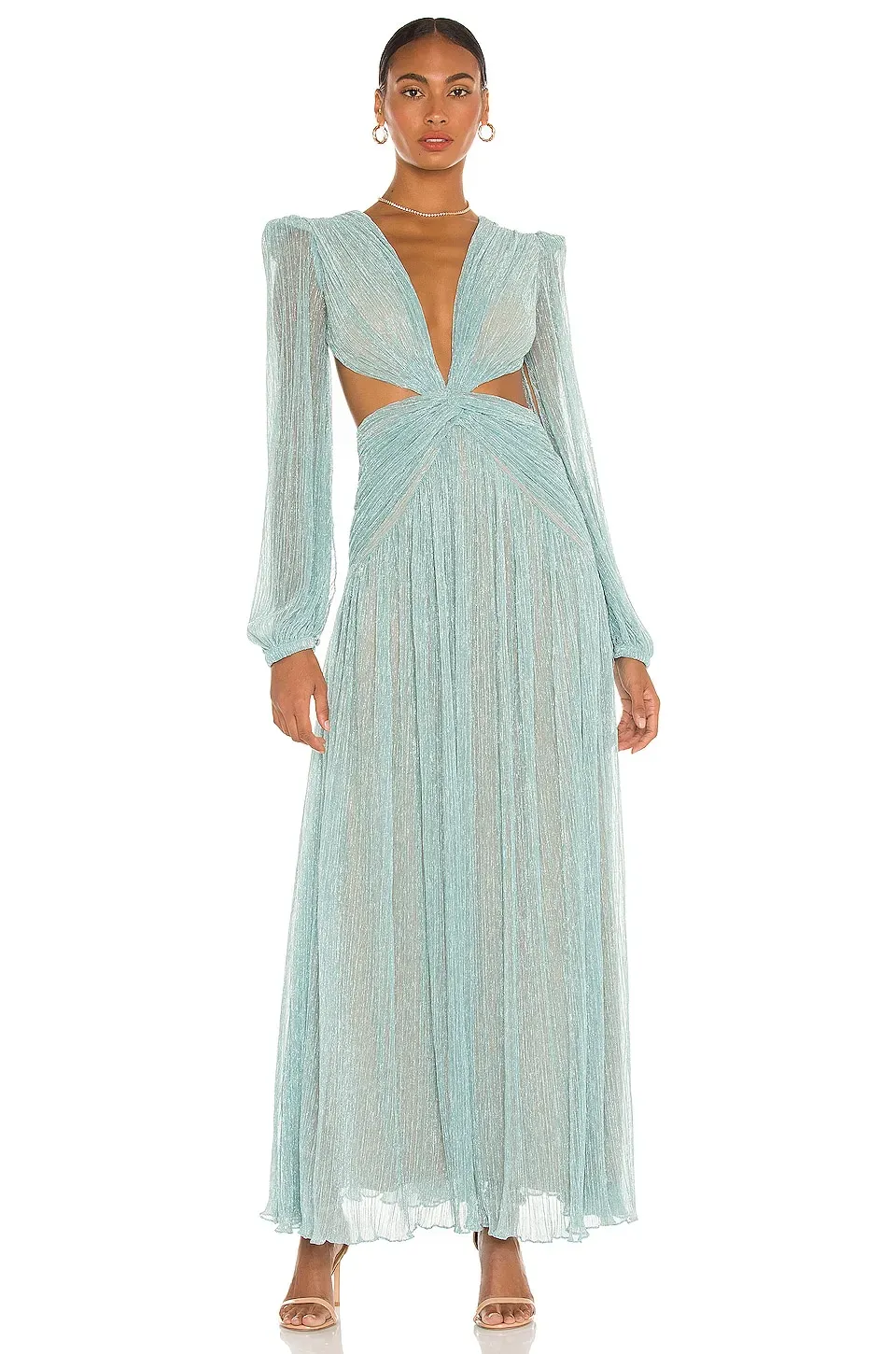 Enriqueta Luxury Pleated V-Neck Cut-Out Maxi Dress