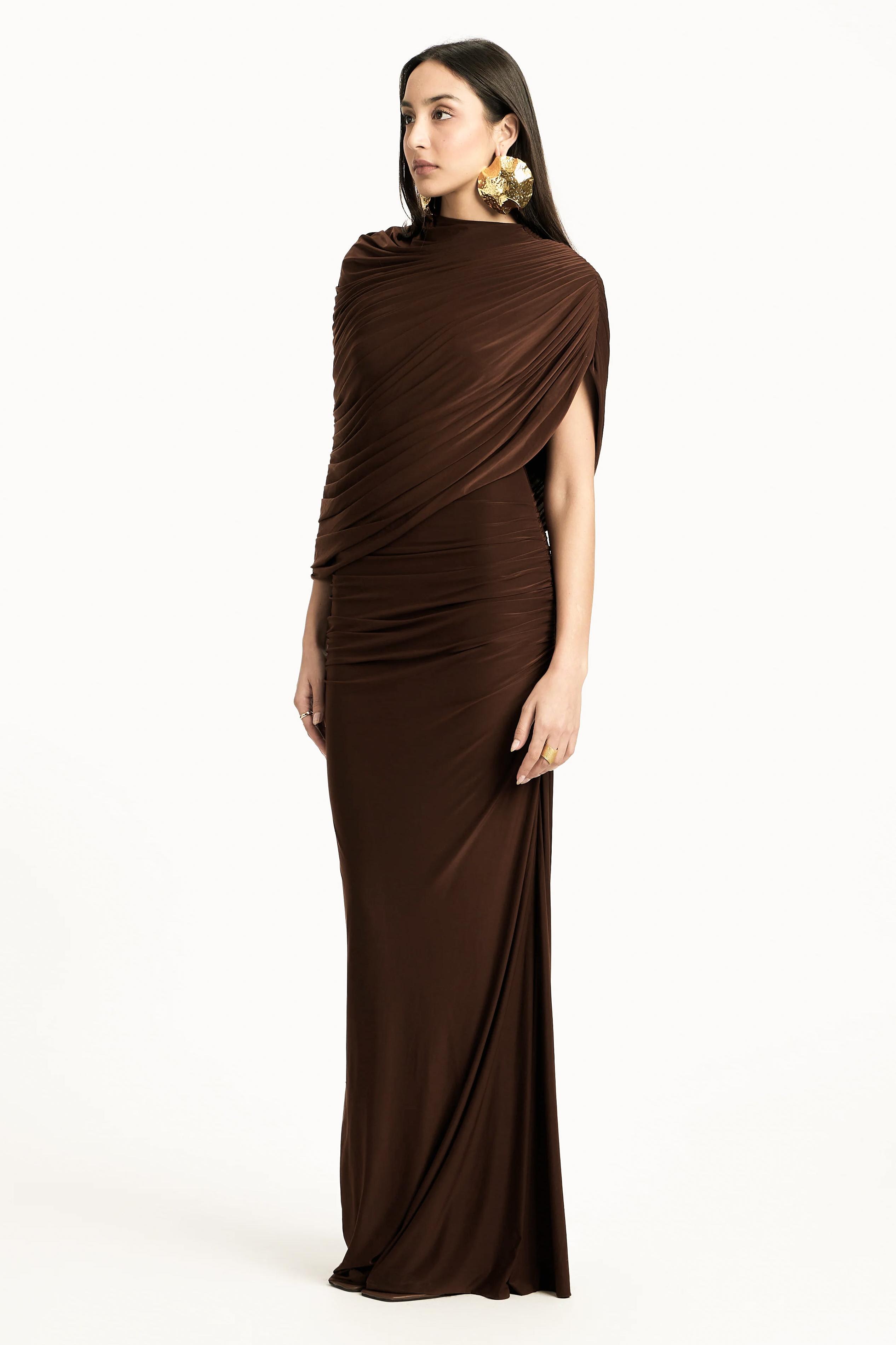 Lillian Jersey Gathering Asymmetrical Maxi Dress