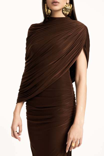 Lillian Jersey Gathering Asymmetrical Maxi Dress