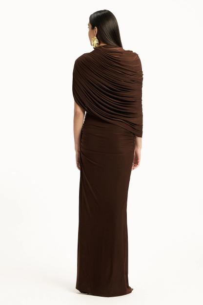 Lillian Jersey Gathering Asymmetrical Maxi Dress