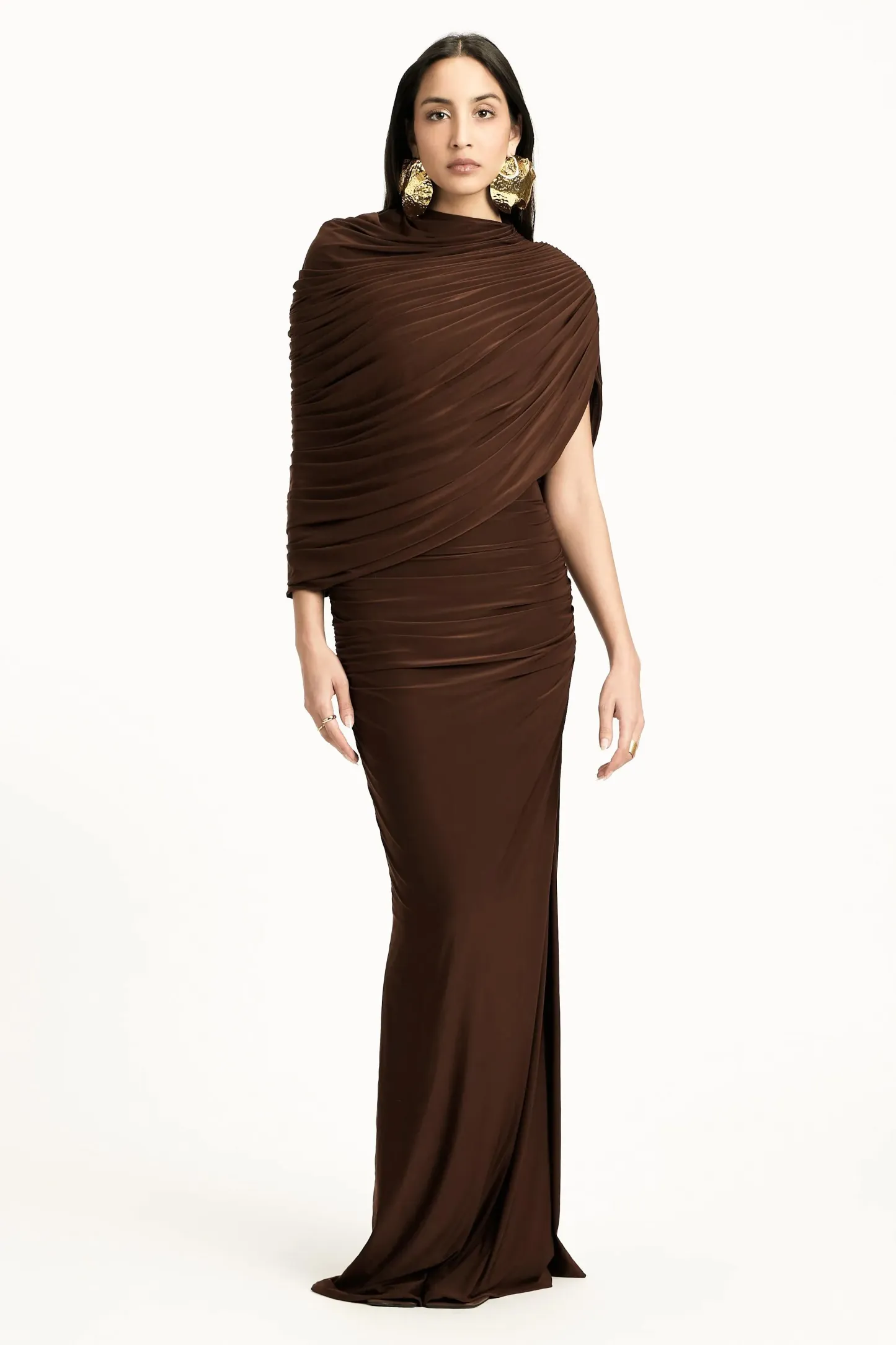 Lillian Jersey Gathering Asymmetrical Maxi Dress