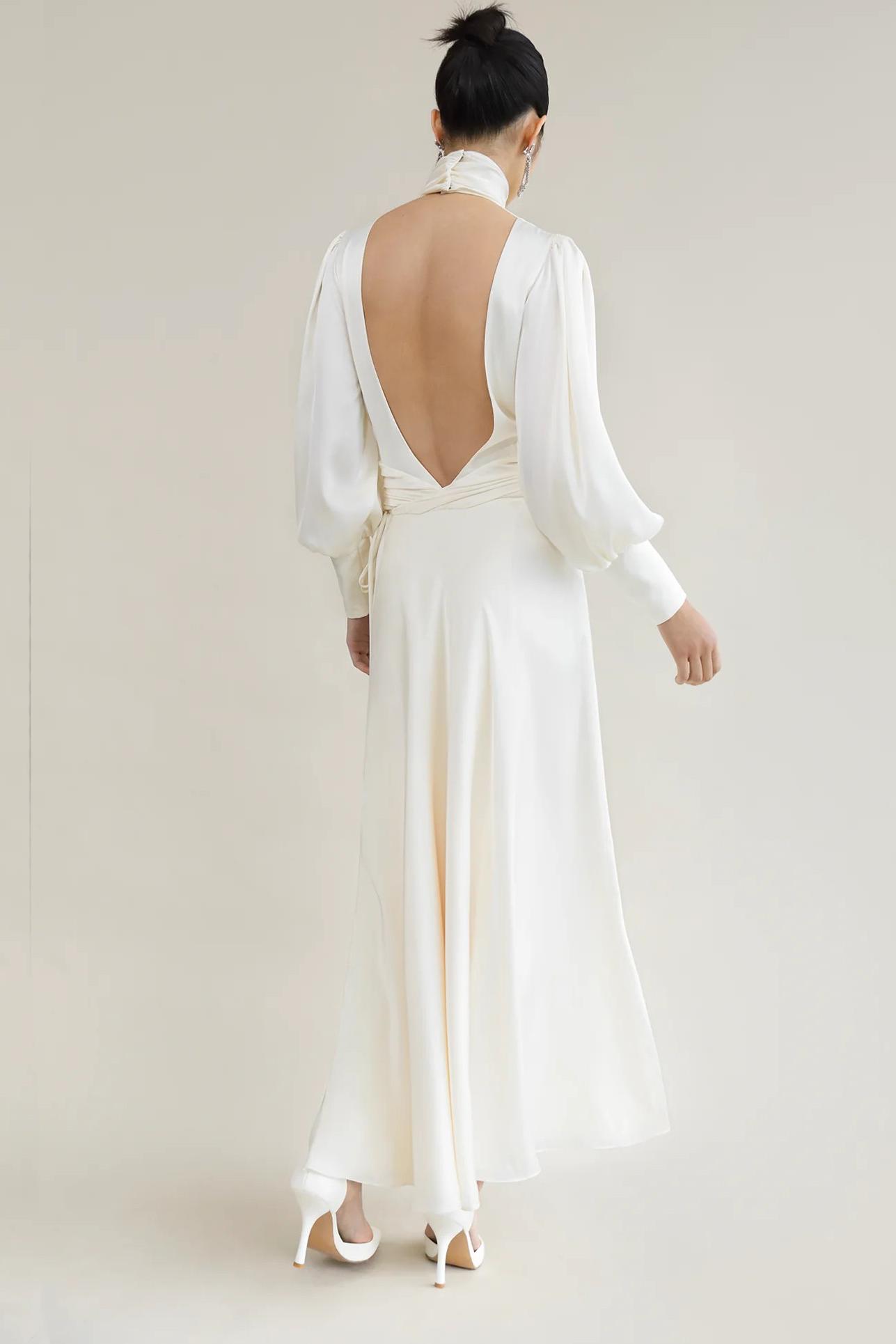 Sylvia Satin Backless Tie-Up Midi Dress