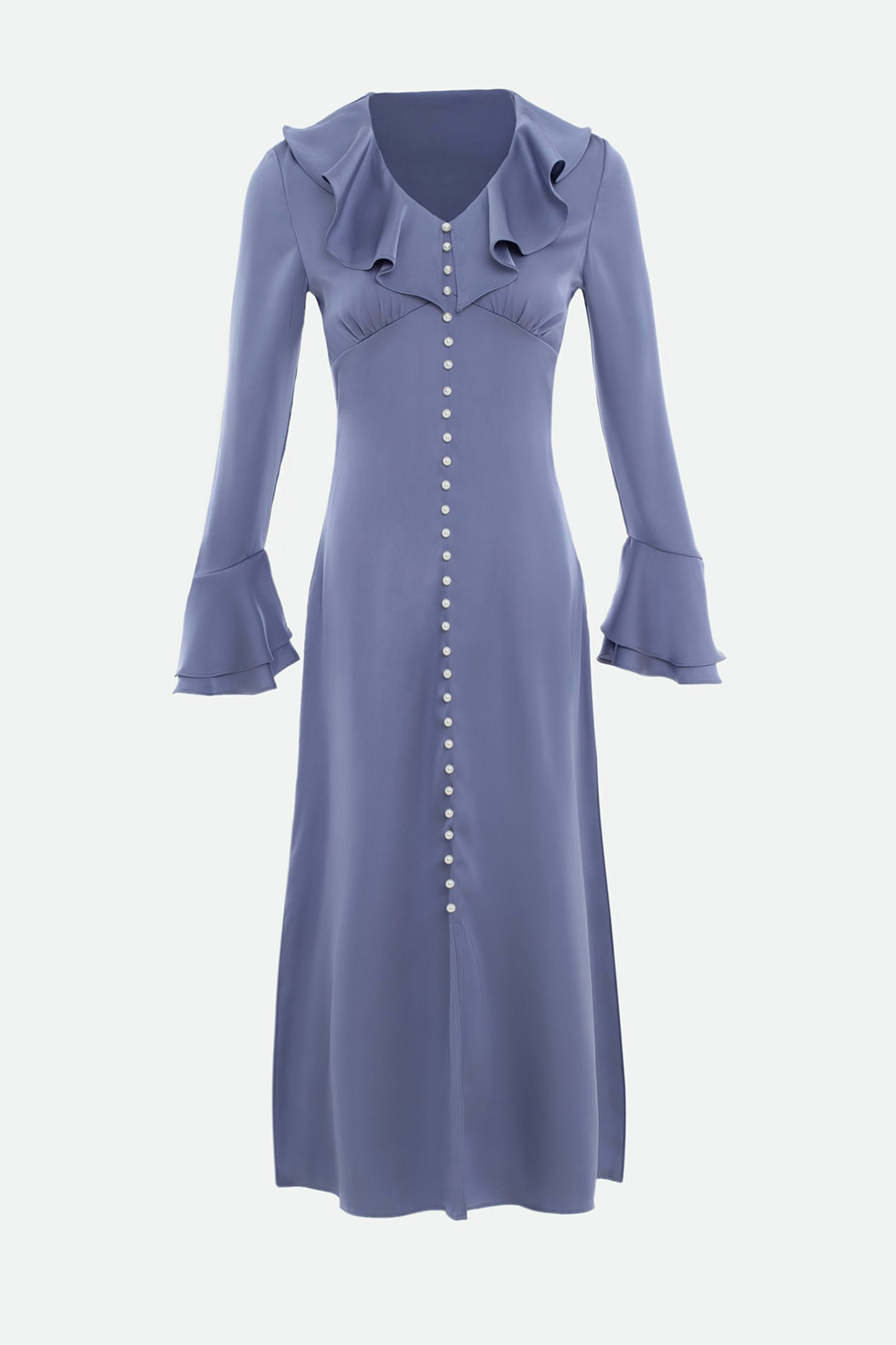 Katia Solid Ruffle Faux Pearl Midi Dress