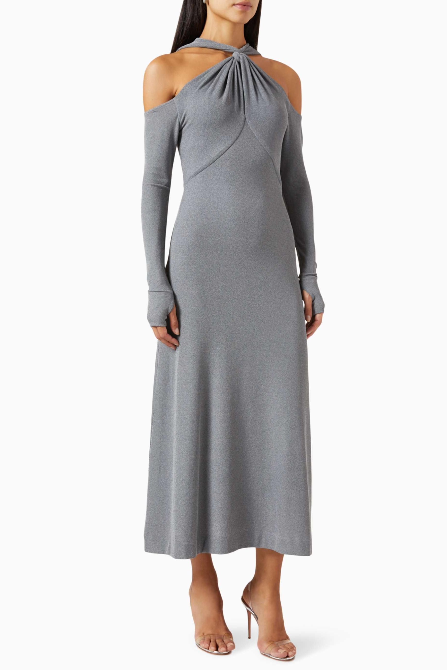 Doris Jersey Halter Neck Knotted Midi Dress