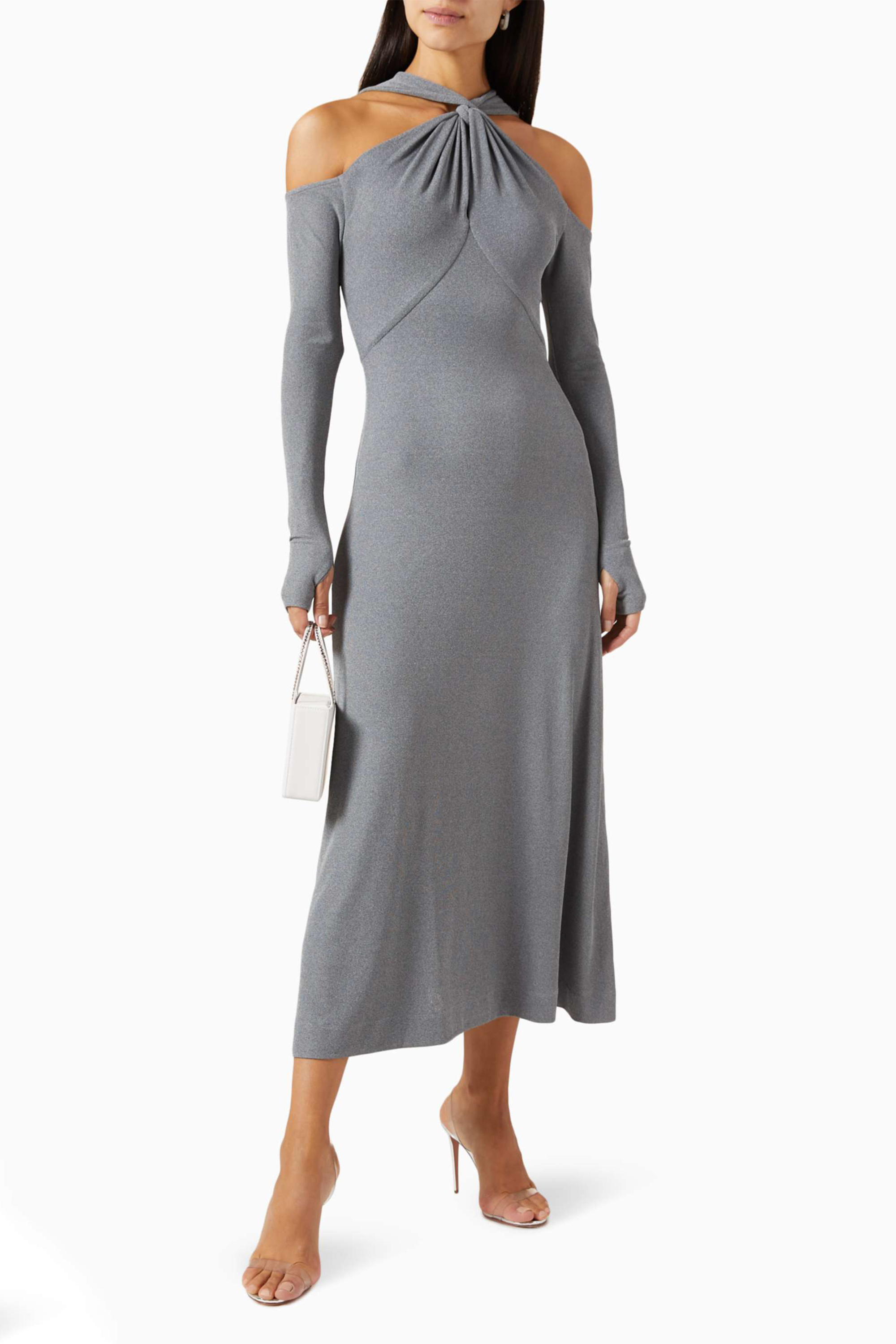 Doris Jersey Halter Neck Knotted Midi Dress