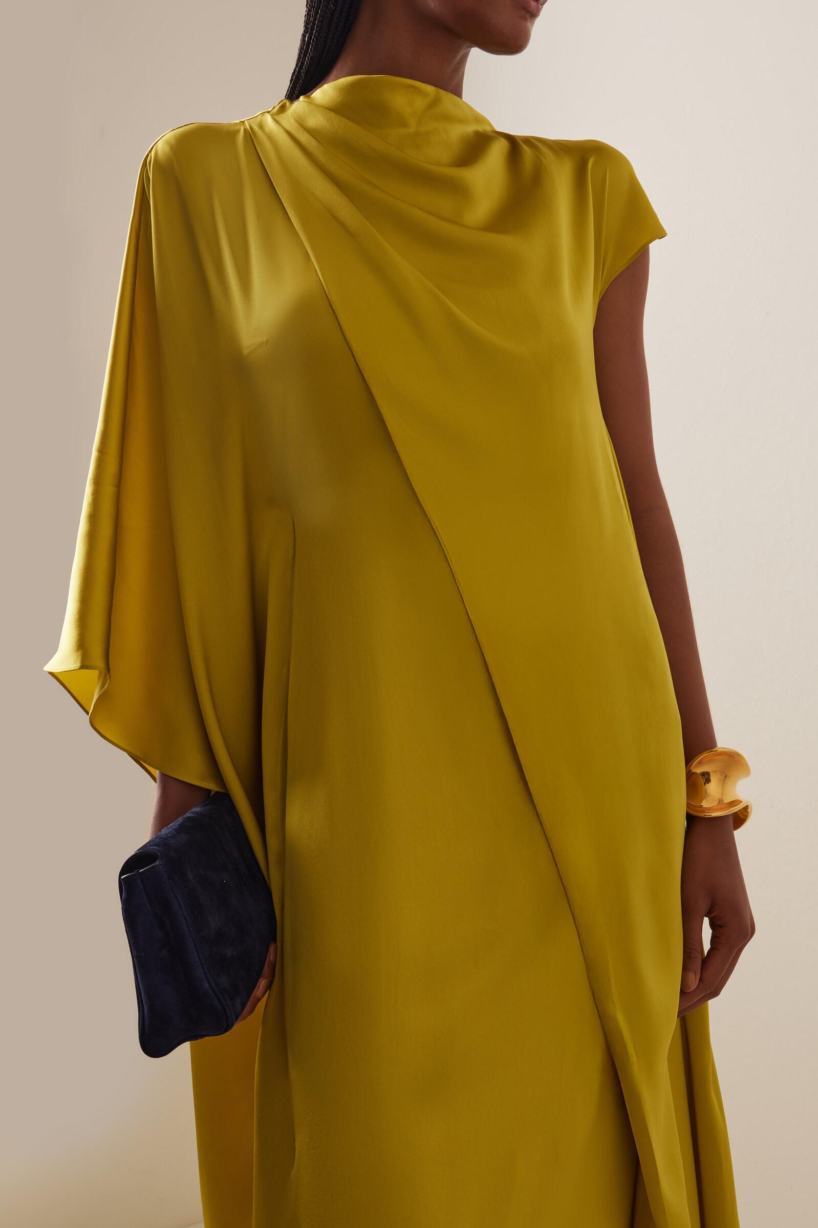 Blanca Satin Asymmetrical Sleeve Midi Dress