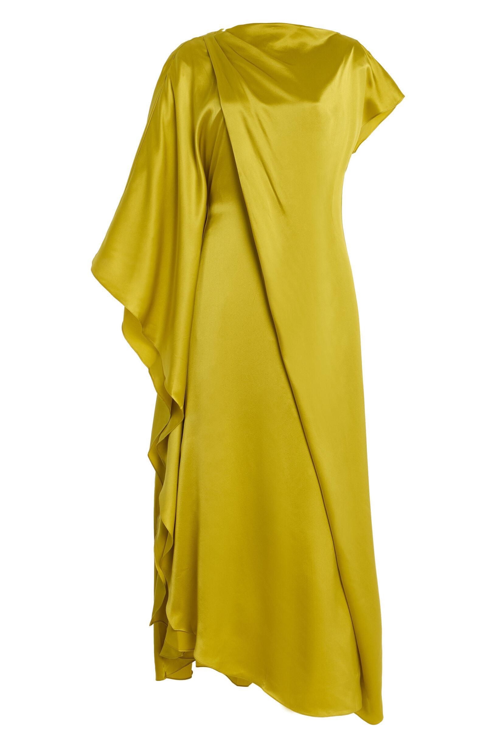 Blanca Satin Asymmetrical Sleeve Midi Dress