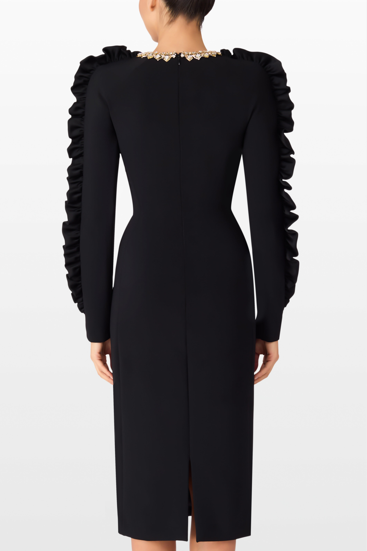 Taylor Frill Rhinestone Round Neck Midi Dress