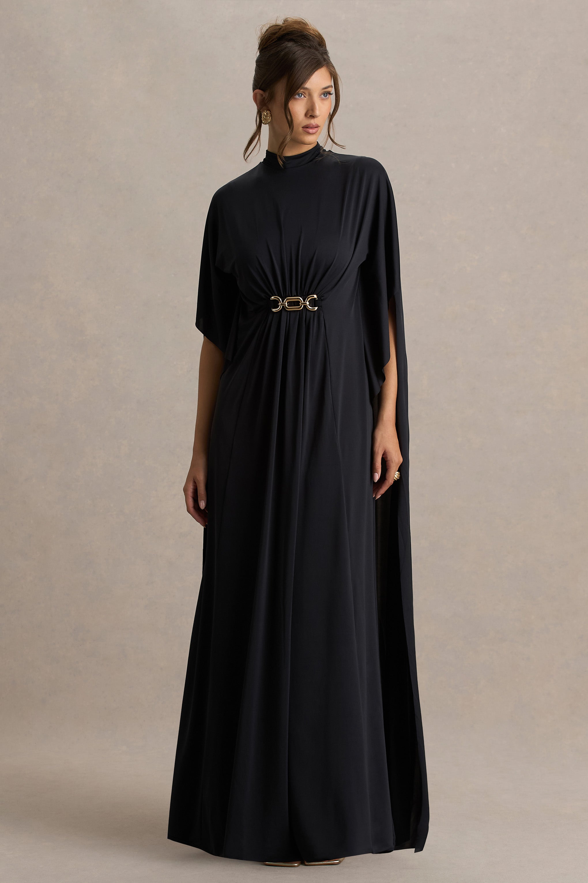 Christina Jersey Metal Embellishment Gathering Maxi Dress