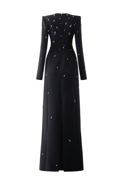 Delilah Rhinestone Rivets Long Sleeve Maxi Dress