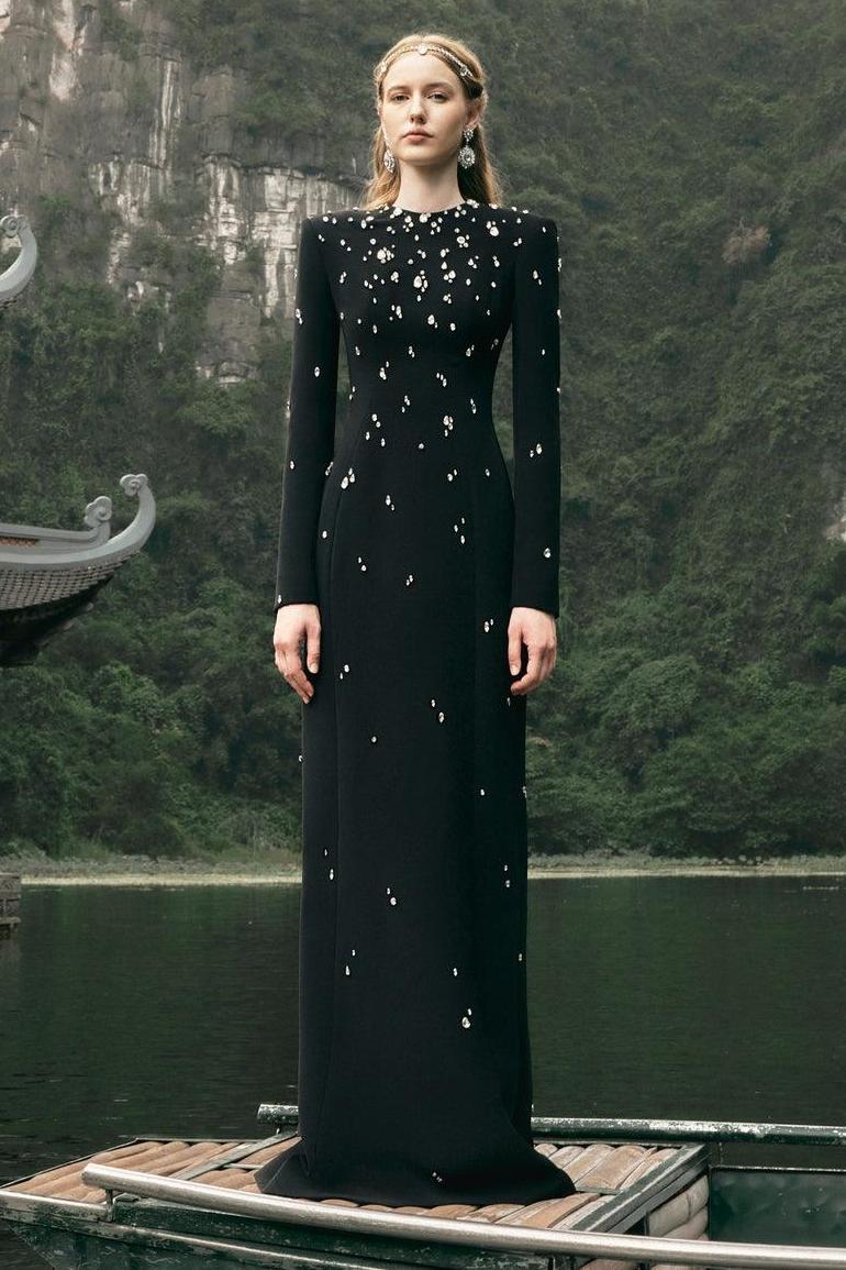 Delilah Rhinestone Rivets Long Sleeve Maxi Dress