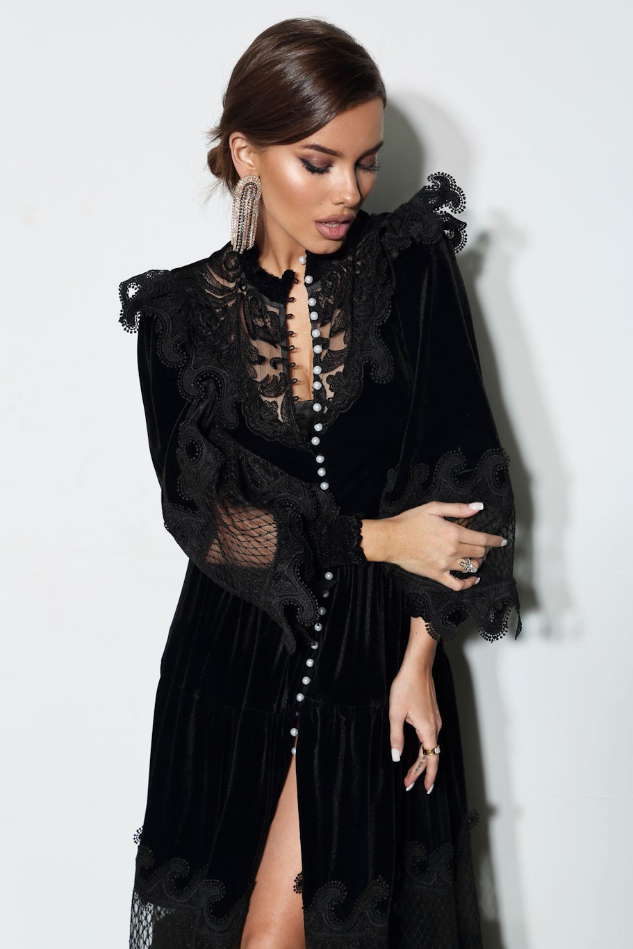 Keira Lace Faux Pearl Midi Dress